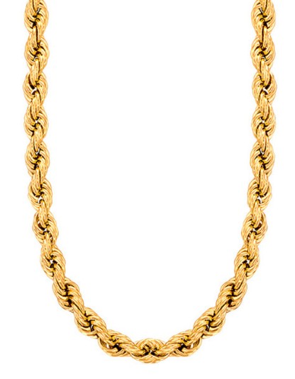 Chaîne Manillon Corde Torsadée Massive, Or jaune 750, 65 cm